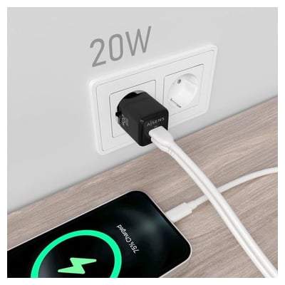 Carregador Universal 20W GAN 1xUSB-C PD3.0 QC4.0 - 1xUSB-A QC3.0 Preto