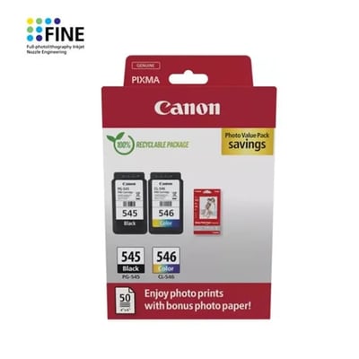 Cartucho de tinta Original Canon PG-545 + CL-546 Pack+Papel