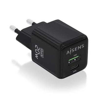 Carregador Universal 20W GAN 1xUSB-C PD3.0 QC4.0 - 1xUSB-A QC3.0 Preto