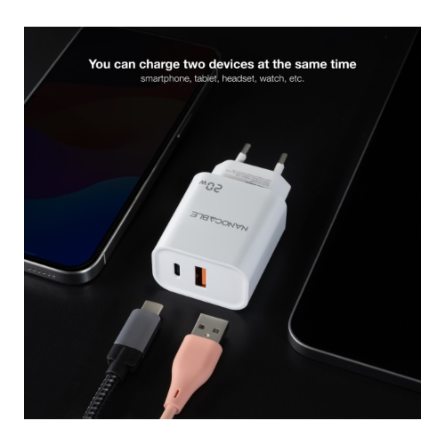 Carregador de Parede USB-C/PD + USB-A/QC 20W