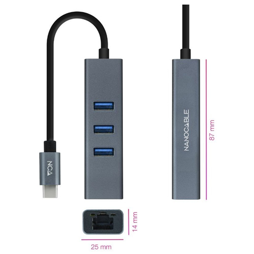 Hub USB 3.0 Tipo-C + Rede