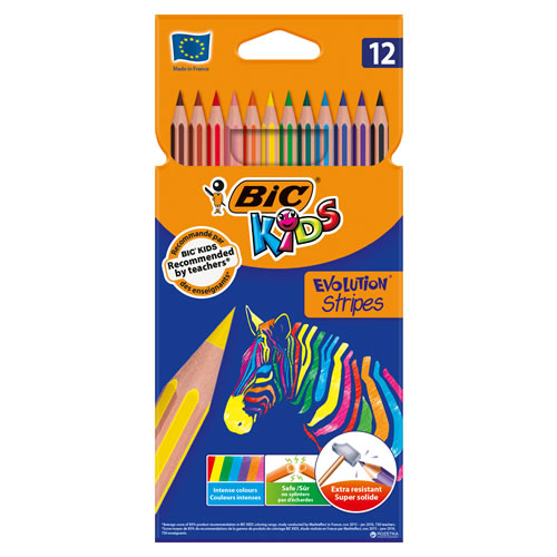 Lápis de Cor 18cm BIC Evolution Stripes - Cx 12un