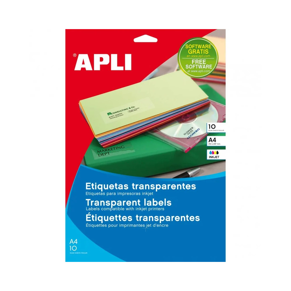 Etiquetas Transparentes Adesivas 63,5x38,1mm 10fls - 210un