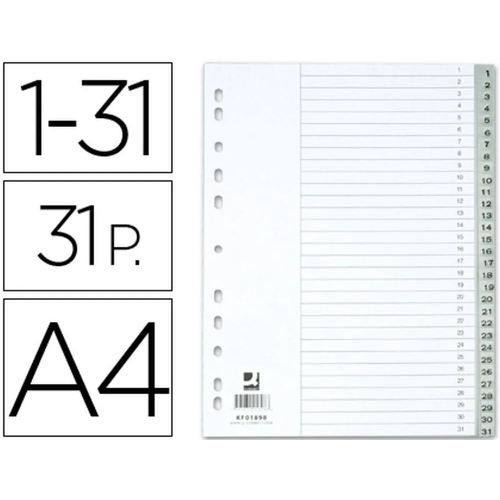 Separadores Plástico A4 Numerados 1 a 31 (KF01898)