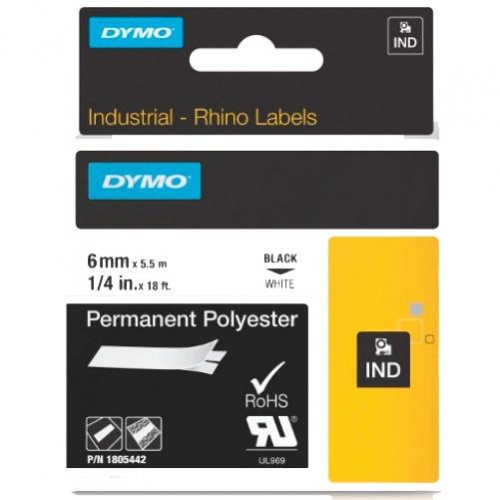 Fita Dymo Poliester Preto / Branco 6mm x 5.5m