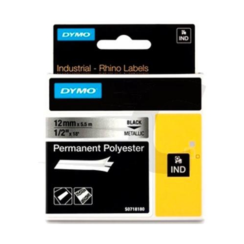 Fita Dymo Poliester Preto/Metálico 12mm x 5.5m