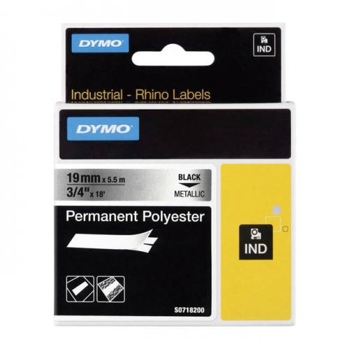 Fita Dymo Poliester Preto/Metálico 19mm x 5.5m