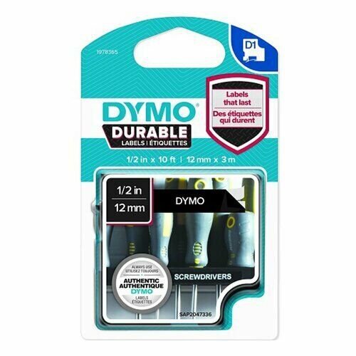 Fita Dymo D1 Branco / Preto 12mm x 3m
