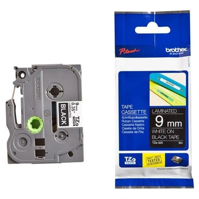 Fita Original Brother TZe325 Preto/Branco 9mm