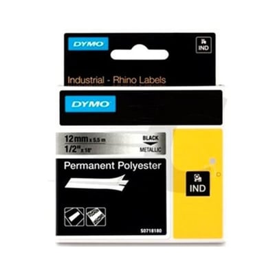 Fita Dymo Poliester Preto/Metálico 12mm x 5.5m