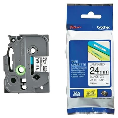 Fita Original Brother TZe251 Preto/Branco 24mm