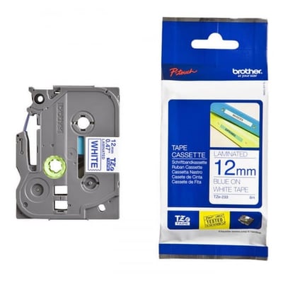 Fita Original Brother TZe233 Branco/Azul 12mm