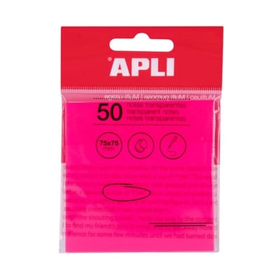 Bloco Adesivo Apli 75x75mm Rosa Transparente 50Fls