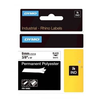 Fita Dymo Vinil Preto/Branco 9mm x 5.5m