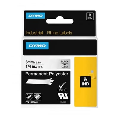 Fita Dymo Vinílica  Preto / Transp. 6mm x 5.5
