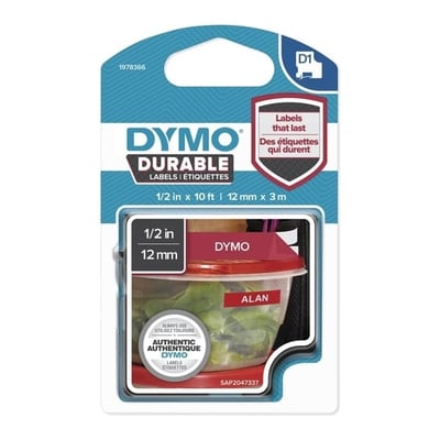 Fita Dymo D1 Branco / Vermelho 12mm x 3m