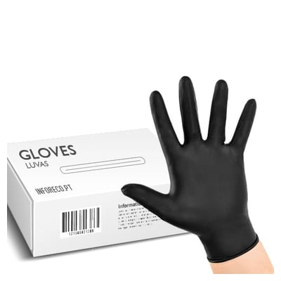 Luvas Nitrilo Preto s/Pó Tamanho S - Pack 100