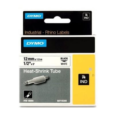 Fita Dymo Termo retrátil Preto/Branco 12mm x 1.5m