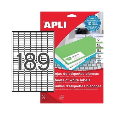 Etiquetas Apli 25,4x10mm 10 Hojas A4 - 1890 etiq.
