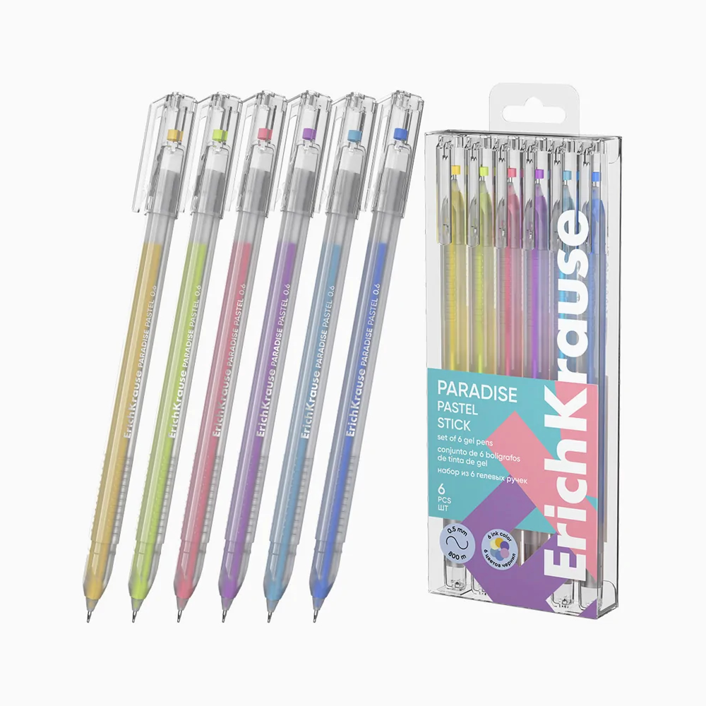 Esferográfica ErichKrause Paradise Pastel Stick - Blister 6 Cores