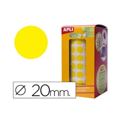 Etiquetas Apli Circulares 20mm Amarillo - 1 Rollo