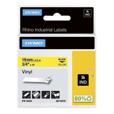 Fita Dymo Vinil Preto/Amar. 19mm x 5.5m