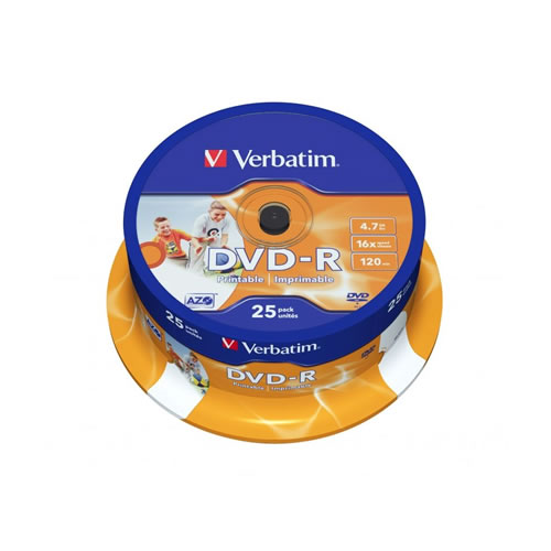 DVD-R Verbatim 4,7GB 16x Spindle Printable 25un.
