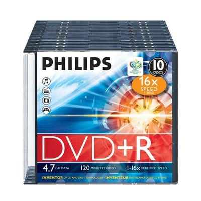 DVD+R Philips 4.7GB 16X Jewell Case Pack 10