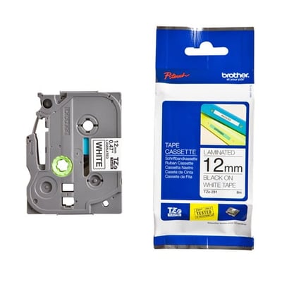 Fita Original Brother TZe231CIV Branco/Preto 12mm