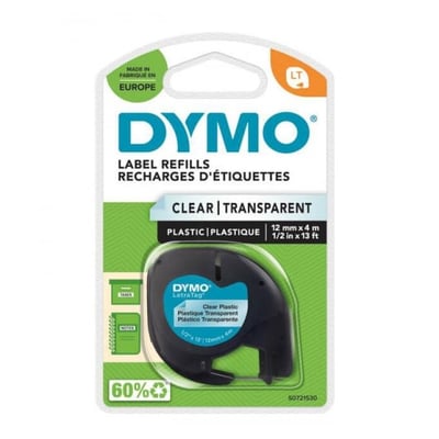 Fita Dymo 12267 12mmx4m Preto/Transparente