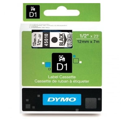 Fita Dymo D1 45010 Etiquetas 12mmx7m Preto/Transp.
