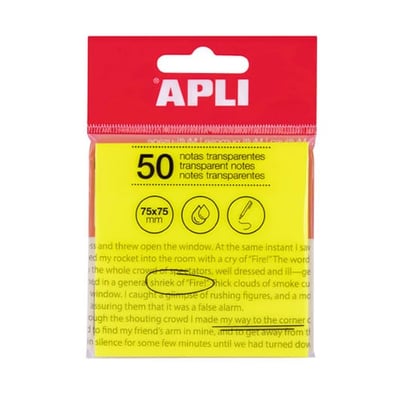 Bloco Adesivo Apli 75x75mm Amarelo Transp. 50Fls