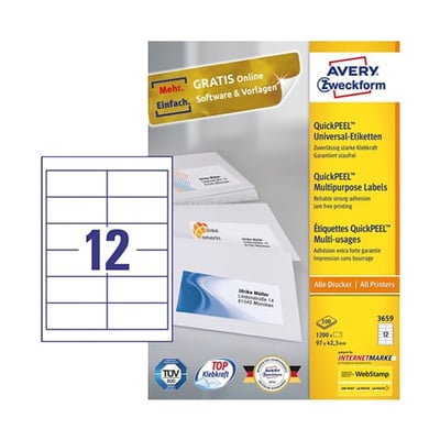 Etiquetas 97x42.3 Avery 100 Hojas A4 (73659)
