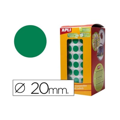 Etiquetas Apli Circulares 20mm Verde - 1 Rollo