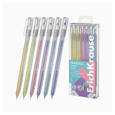 Esferográfica ErichKrause Paradise Pastel Stick - Blister 6 Cores