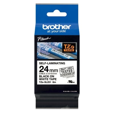 Fita Original Brother TZeSL251 Branco/Preto 24mm