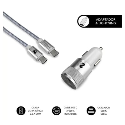 Carregador de carro Subblim Dual PD20W + QC3.0 com cabo C para C/Lightning