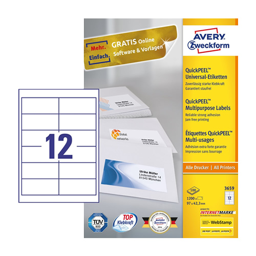 Etiquetas 97x42.3 Avery 100 Folhas A4 (73659)