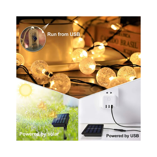 Corrente de luz solar com USB recarregável