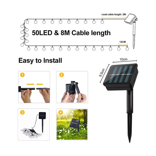 Corrente de luz solar com USB recarregável