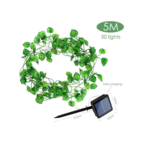 Corrente de luz solar para exterior com folhas