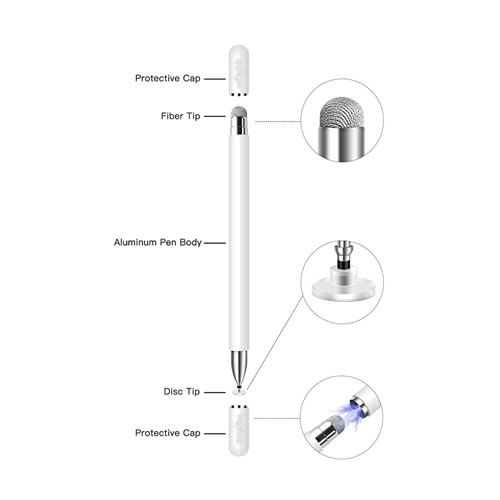 Caneta Digital 2 em 1 para Ecrãs Tatéis - Branco