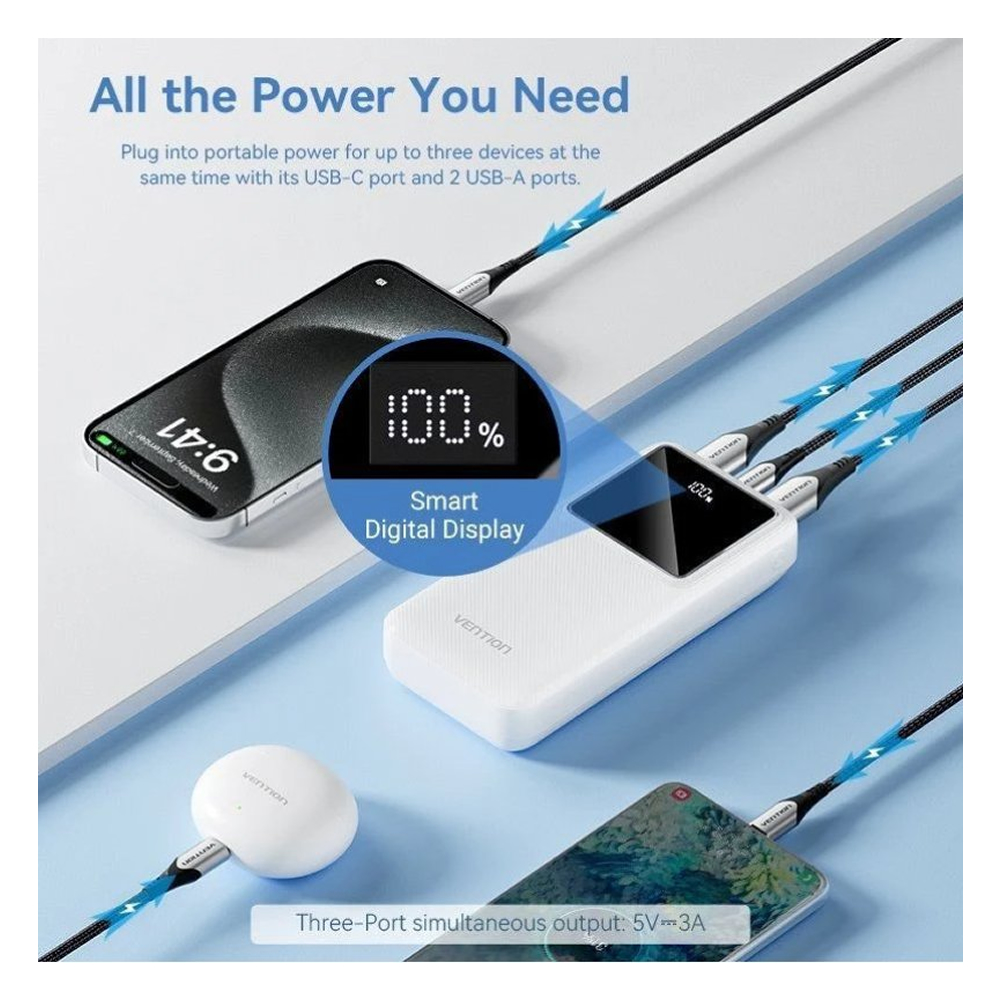 Powerbank Vention 20000mAh 2.5W USB (C+A+A) Preto