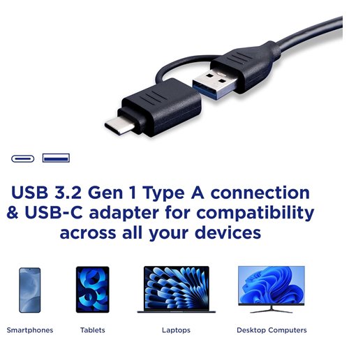 Leitor de Cartões de Memória 4 em 1 USB 3.2 A e USB C
