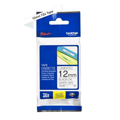 Fita Laminada Orig. Brother 12mmx8mts Branco/Preto