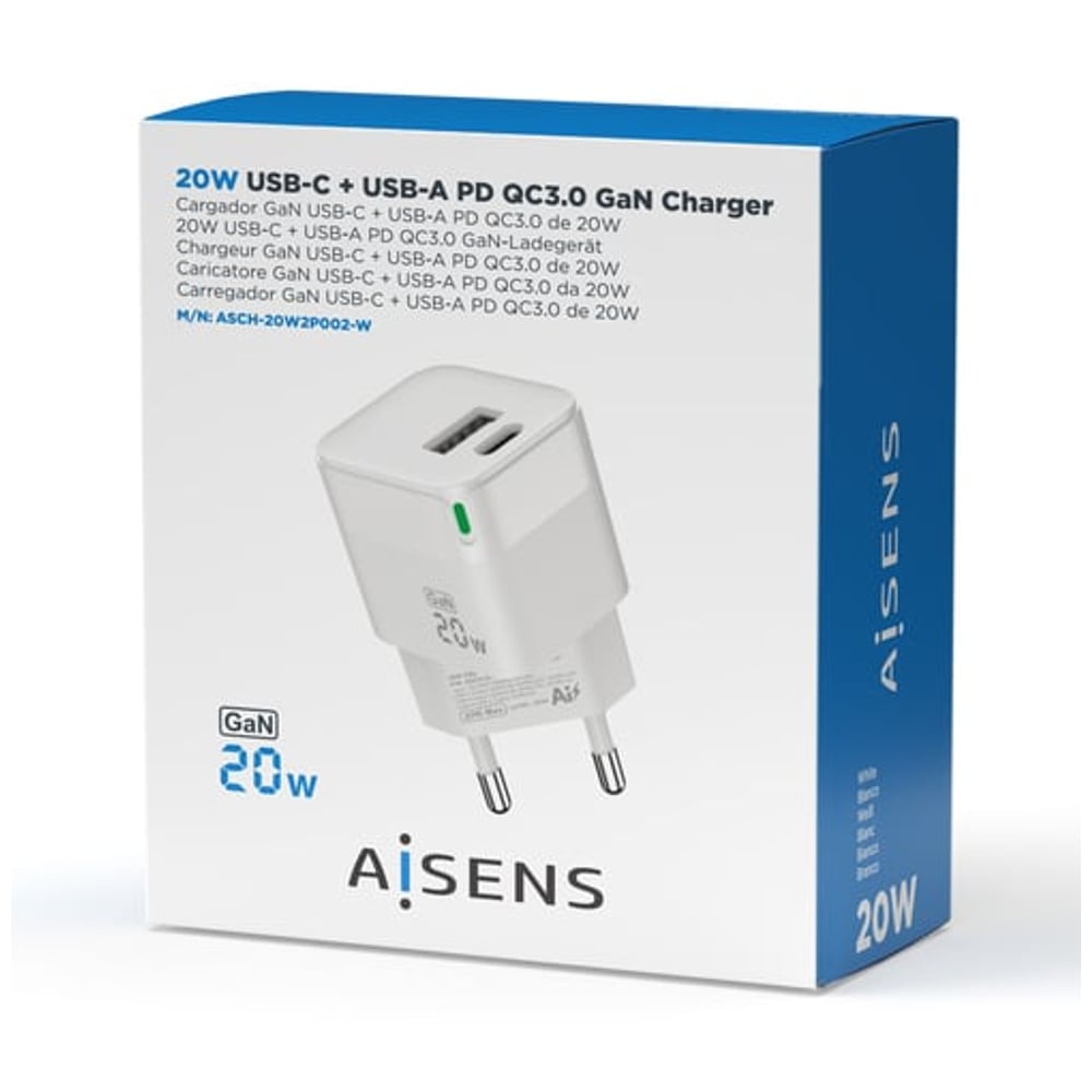 Carregador Aisens 20W - Carregamento rápido USB-A e USB-C
