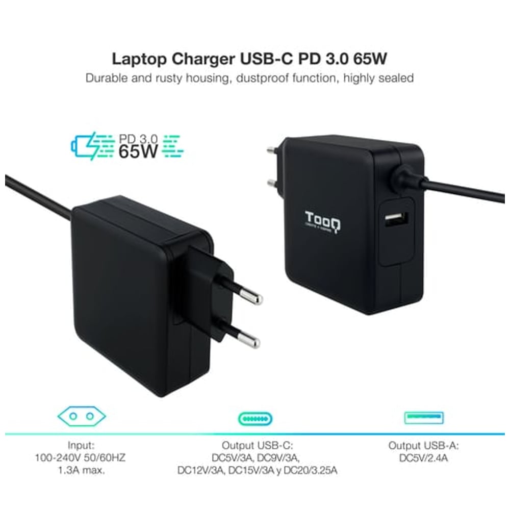 Transformador / Carregador TooQ TQLC-USBC65PD 65W