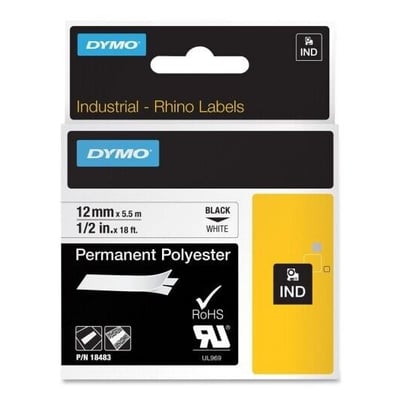 Fita Dymo Poliester Preto/Branco 12mm x 5.5m