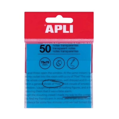 Bloco Adesivo Apli 75x75mm Azul Transparente 50Fls