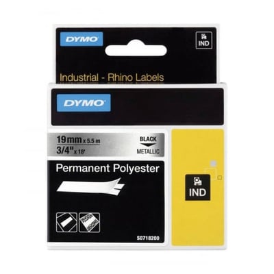 Fita Dymo Poliester Preto/Metálico 19mm x 5.5m